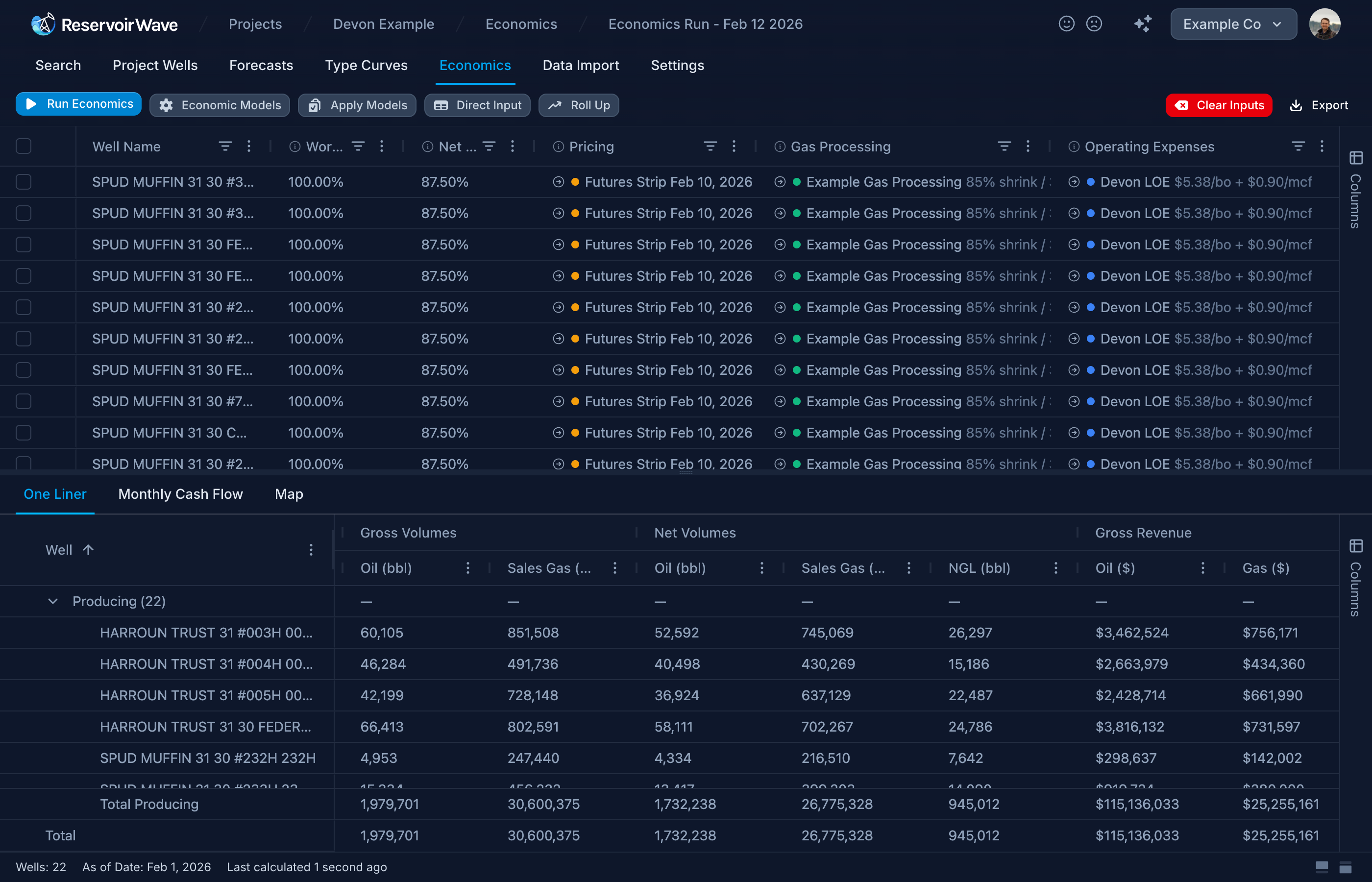 ReservoirWave economics screenshot